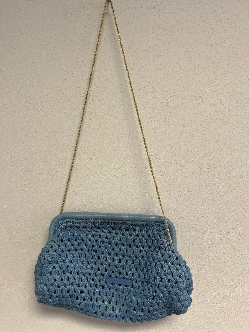 Loeffler Randall Light Blue Woven Clutch with Gold Chain